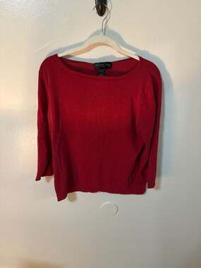 August Silk Red 3/4 Sleeve Silk Blend Knit Boat Neck Top Size L